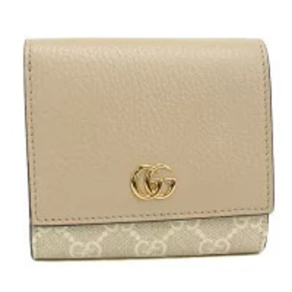 Gucci Bi fold Wallet Compact Double G Leather Beige Cream